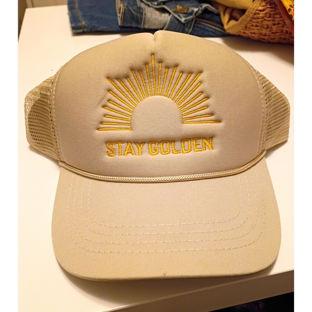 Beige Trucker Hat Mesh Back Adjustable Snapback One Size "Stay Golden"